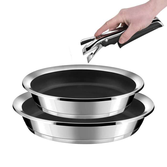 Ycône - Set di 2 teglie Ø 24/28 cm in acciaio inox rivestito con manico estraibile