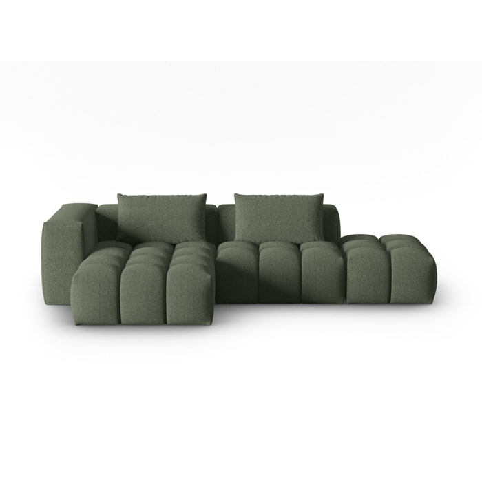 Canapé d'angle gauche modulable "Lorella" 4 places en tissu structurel vert olive foncé