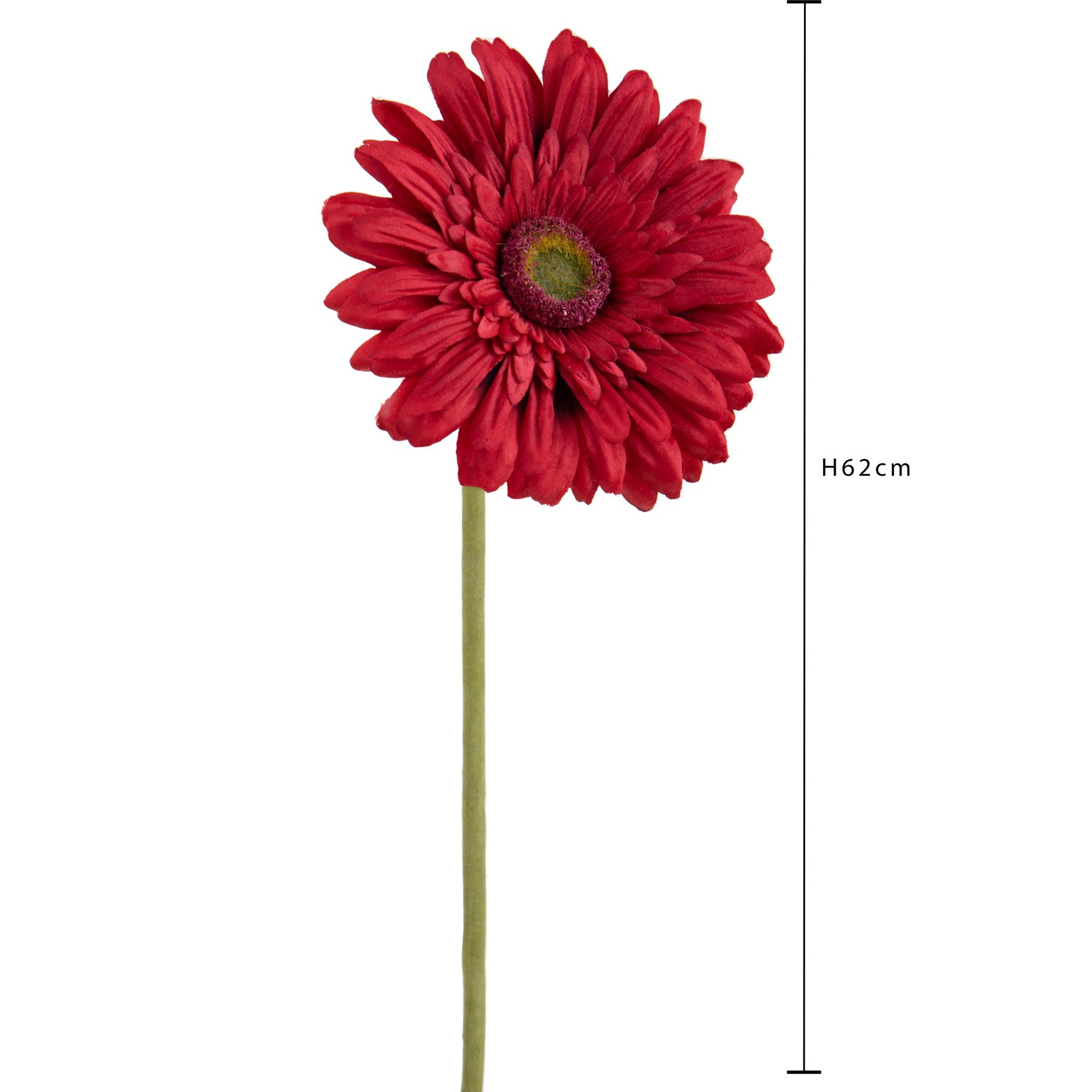 Fiore Di Gerbera Singolo. Altezza 62 Cm - Pezzi 12 - 12X62X12cm - Colore: Rosso - Bianchi Dino - Fiori Artificiali