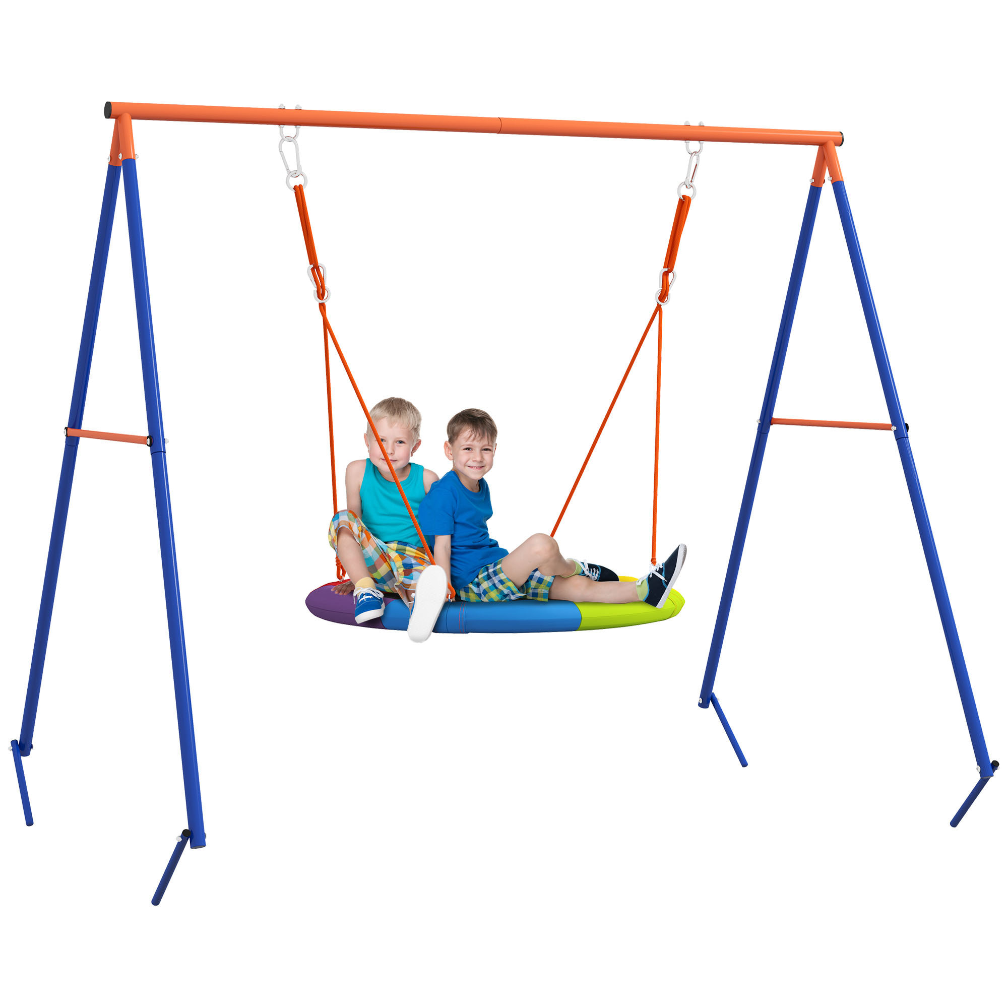 Outsunny Altalena da Giardino a Nido per 1-2 Bambini in Metallo Rinforzato, 196x172x180cm, Multicolore