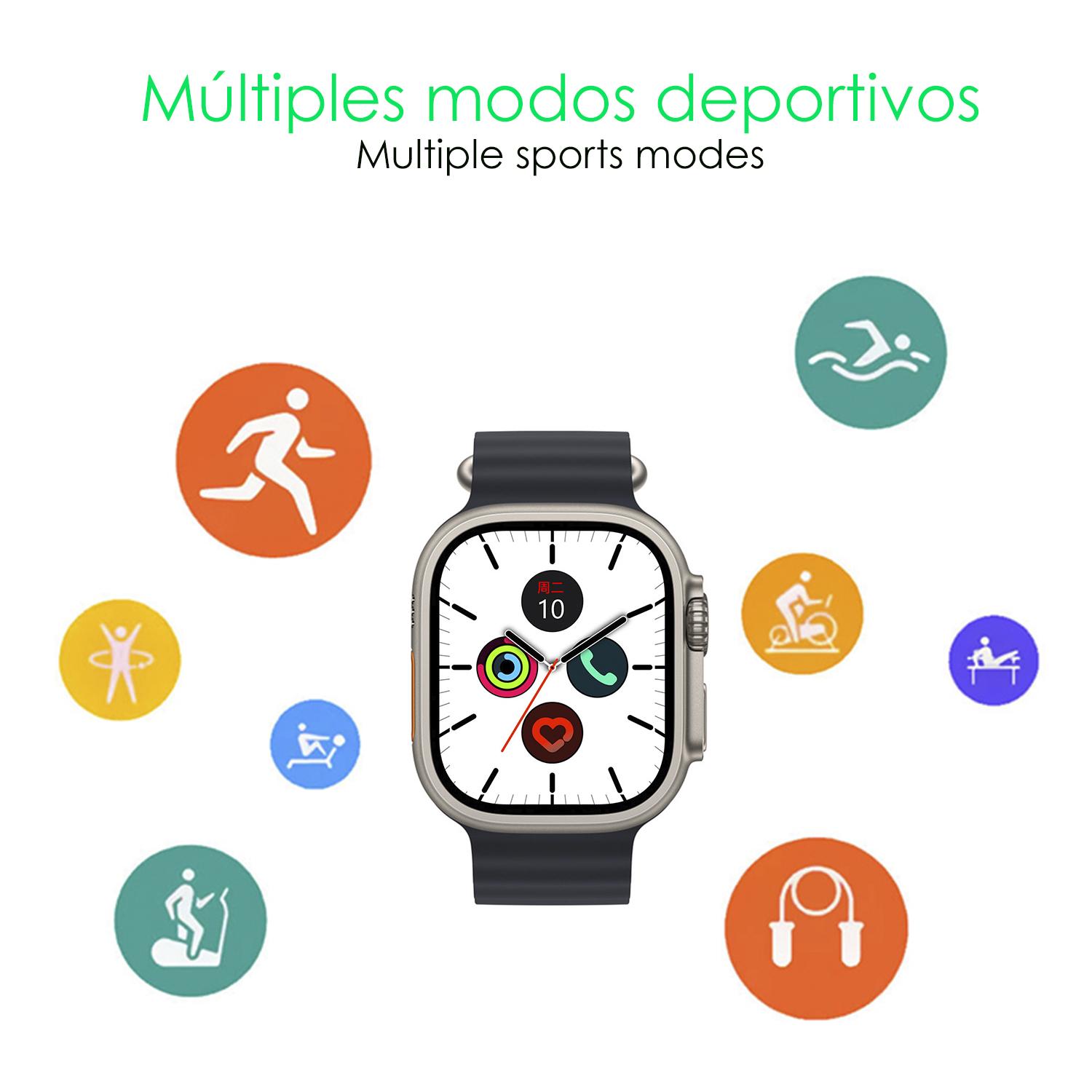 Smartwatch C9 Ultra Max con 20 modalità sport, chiamate Bluetooth. Monitora la frequenza cardiaca, l'ossigeno nel sangue, la tensione. Doppio cinturino.