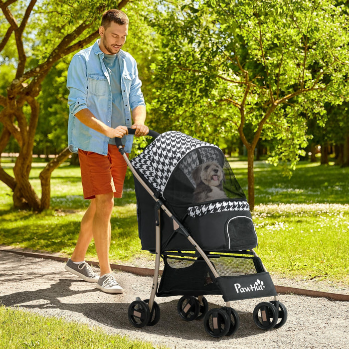 Cochecito para Perros Plegable Carrito para Mascotas con 2 Puertas Ventana de Malla Cesta de Almacenamiento Cuerda de Seguridad y Cojín 80x44,5x97 cm Negro