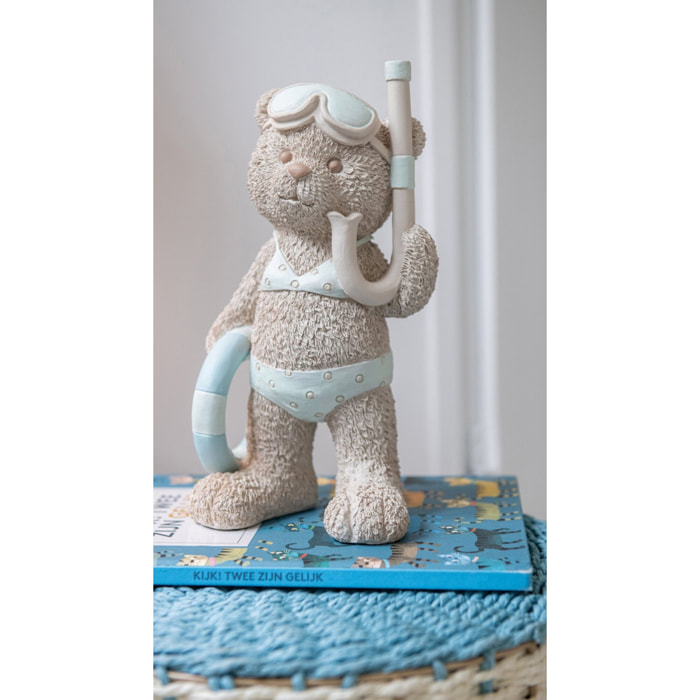 J-Line décoration Ours Fille/Garçon de Plage - polyrésine - beige/bleu clair - large - set de 2
