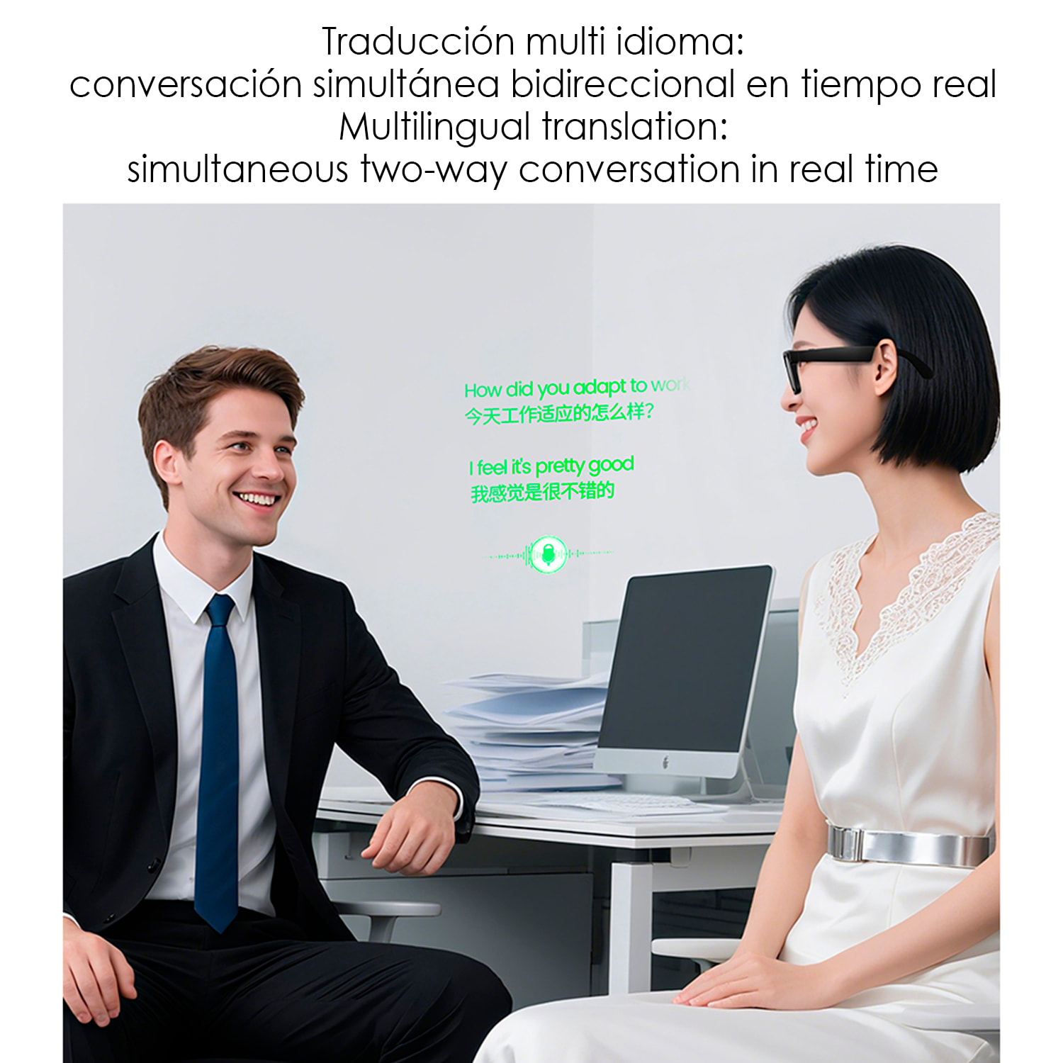 Gafas inteligentes Q8. Con cámara de 8MPX, traductor Ai en tiempo real, reconocimiento fotográfico inteligente, control de música y llamadas.