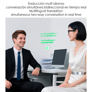 Gafas inteligentes Q8. Con cámara de 8MPX, traductor Ai en tiempo real, reconocimiento fotográfico inteligente, control de música y llamadas.