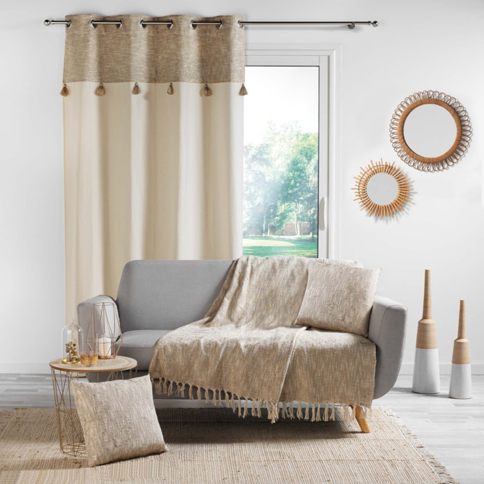 Rideau bohème parement doré ou argenté - Naturel
