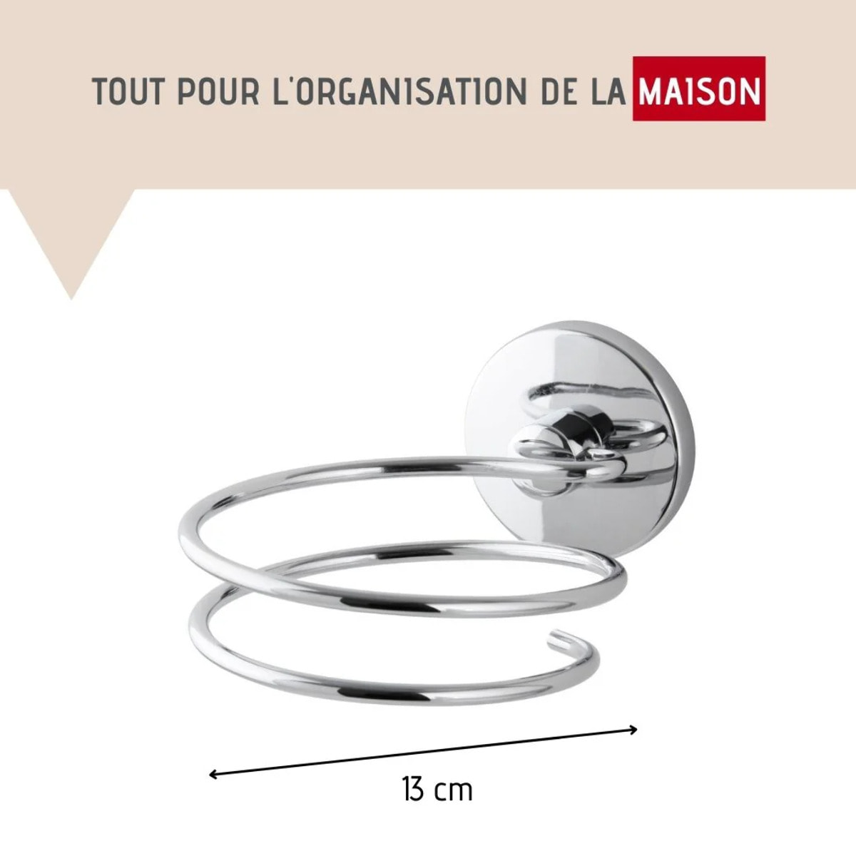 Support sèche cheveux en zinc chromé Fackelmann Vision