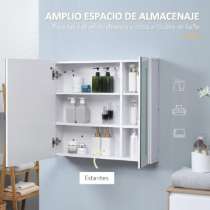 Armario con Espejo de Baño con Luz LED Armario de Baño Colgante con 2 Puertas Función de Memoria e Interruptor Táctil Estilo Moderno 70x15x65 cm Blanco