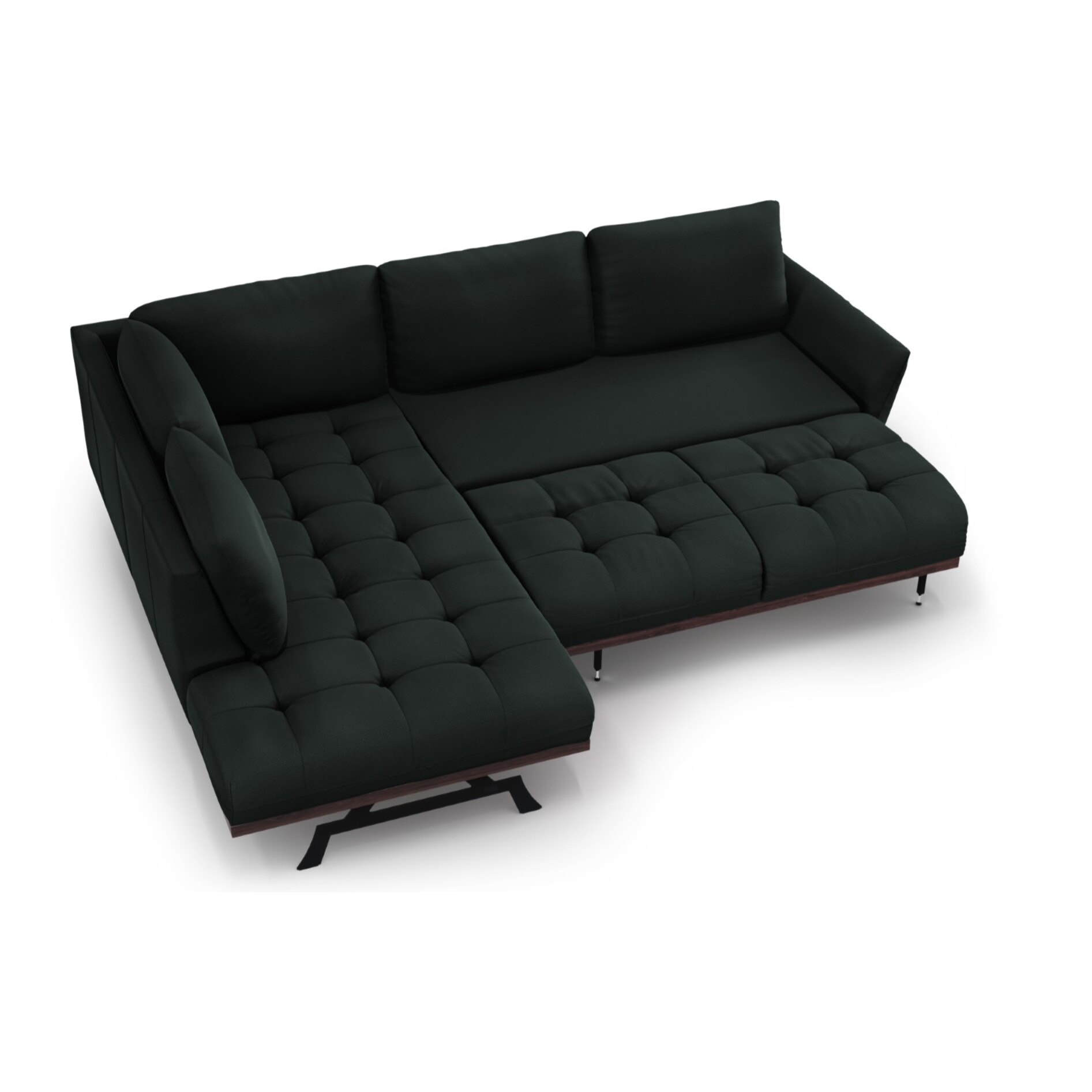 Canapé d'angle gauche convertible "Olivier" 5 places en tissu structurel noir