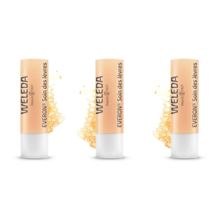 WELEDA - Trio Soin des Lèvres Everon - Protège et nourrit -  Certifié Natrue** - Tube 4,8 g  x 3