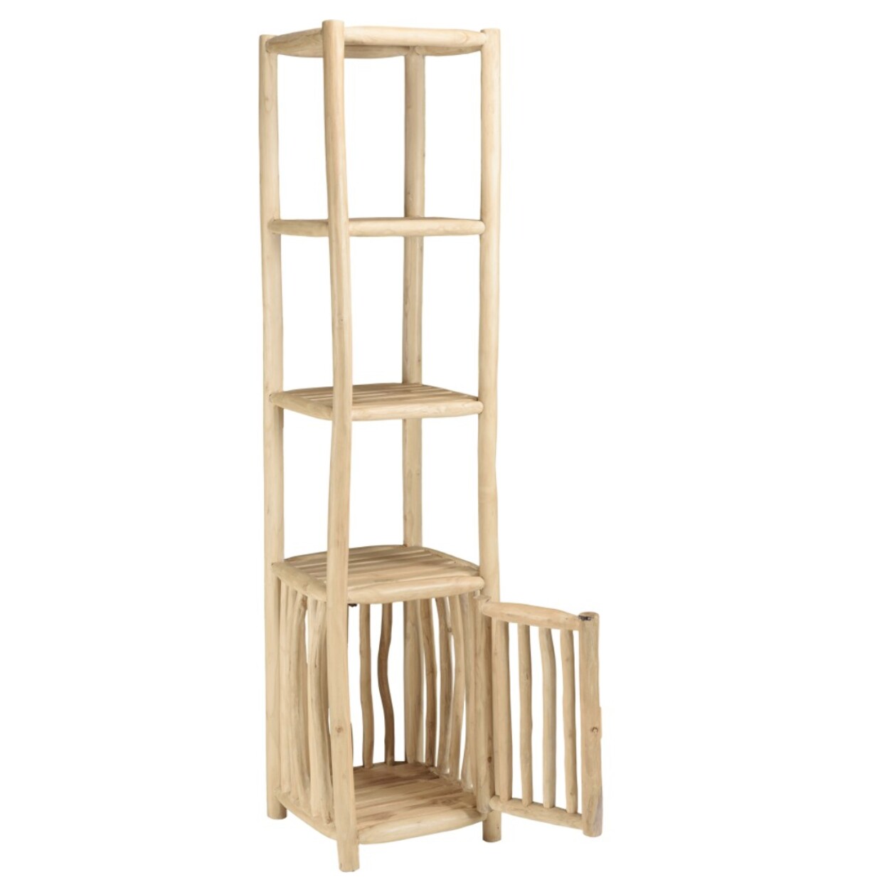 WILL - Étagère 2 niveaux 1 porte en branches de teck naturel
