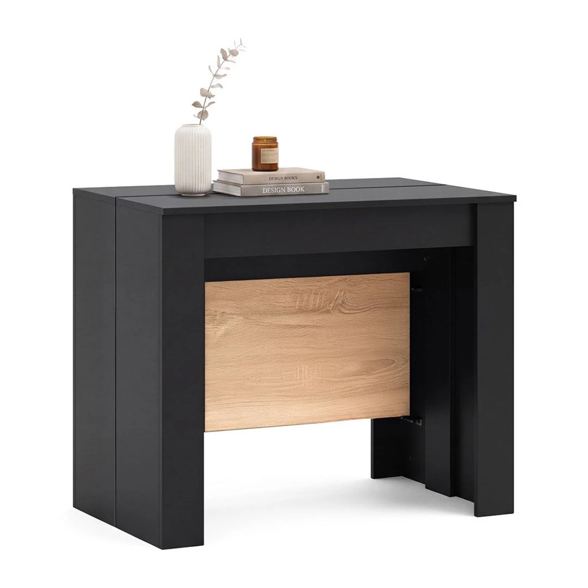 Mesa consola extensible en negro mate y roble canadian 50-235x90 cm Denis Negro Mate - Roble Canadian