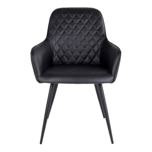 Set 2 sedie da pranzo Harbo con braccioli in ecopelle nera e gambe in metallo nero