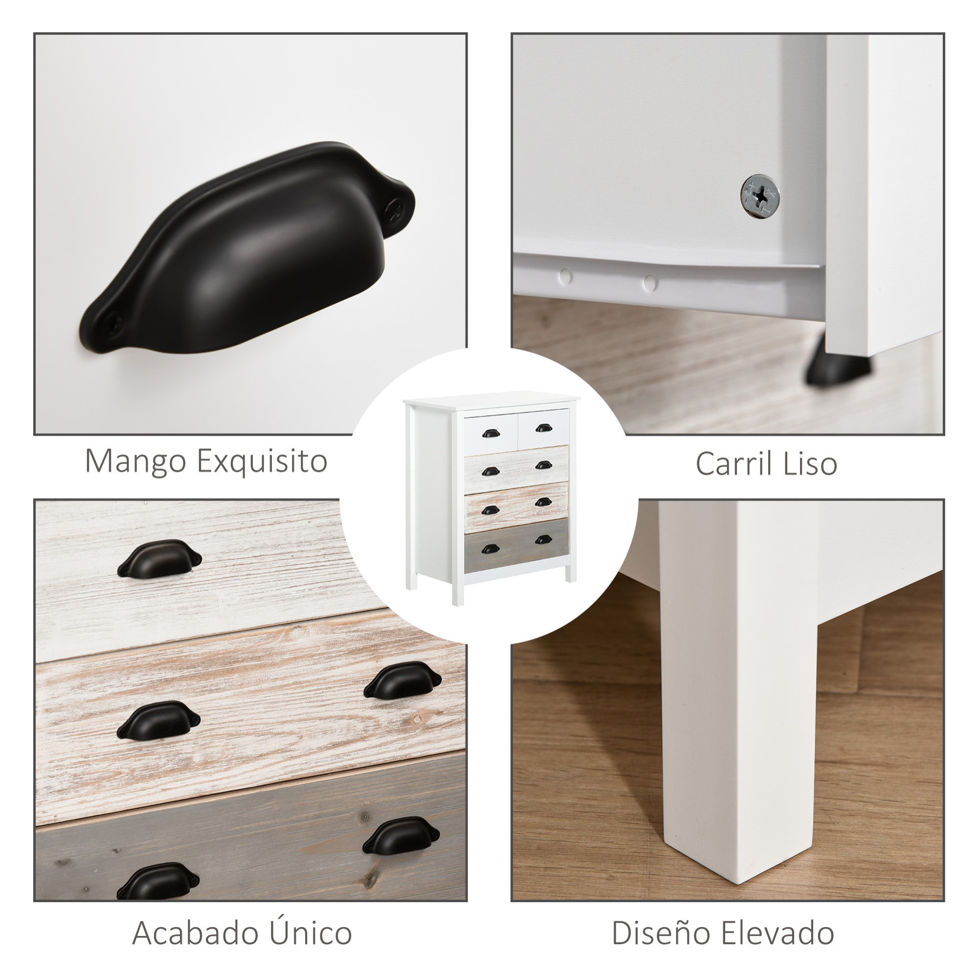 Cómoda con 5 Cajones Cómoda para Dormitorio Moderno con Diseño Anti-vuelco Cajonera para Salón Pasillo 70x38x85 cm Blanco