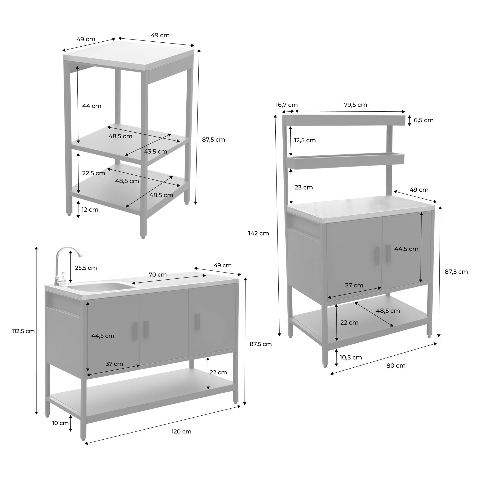 Cuisine extérieure 3 modules acier inoxydable  NAXOS 3 MODULES