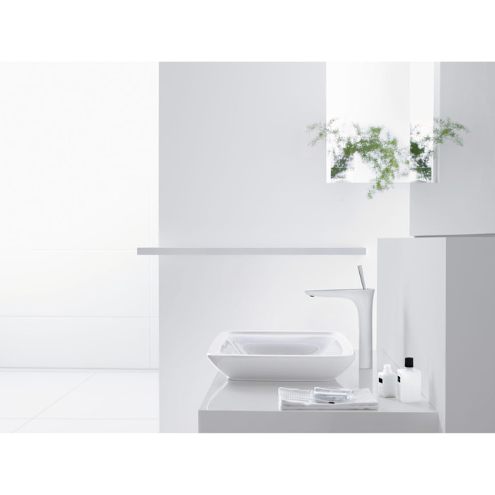 Mitigeur de lavabo 240 surélevé pour vasque libre avec flexibles de raccordement 900 mm, bonde Push-Open blanc/chromé Pura Vida