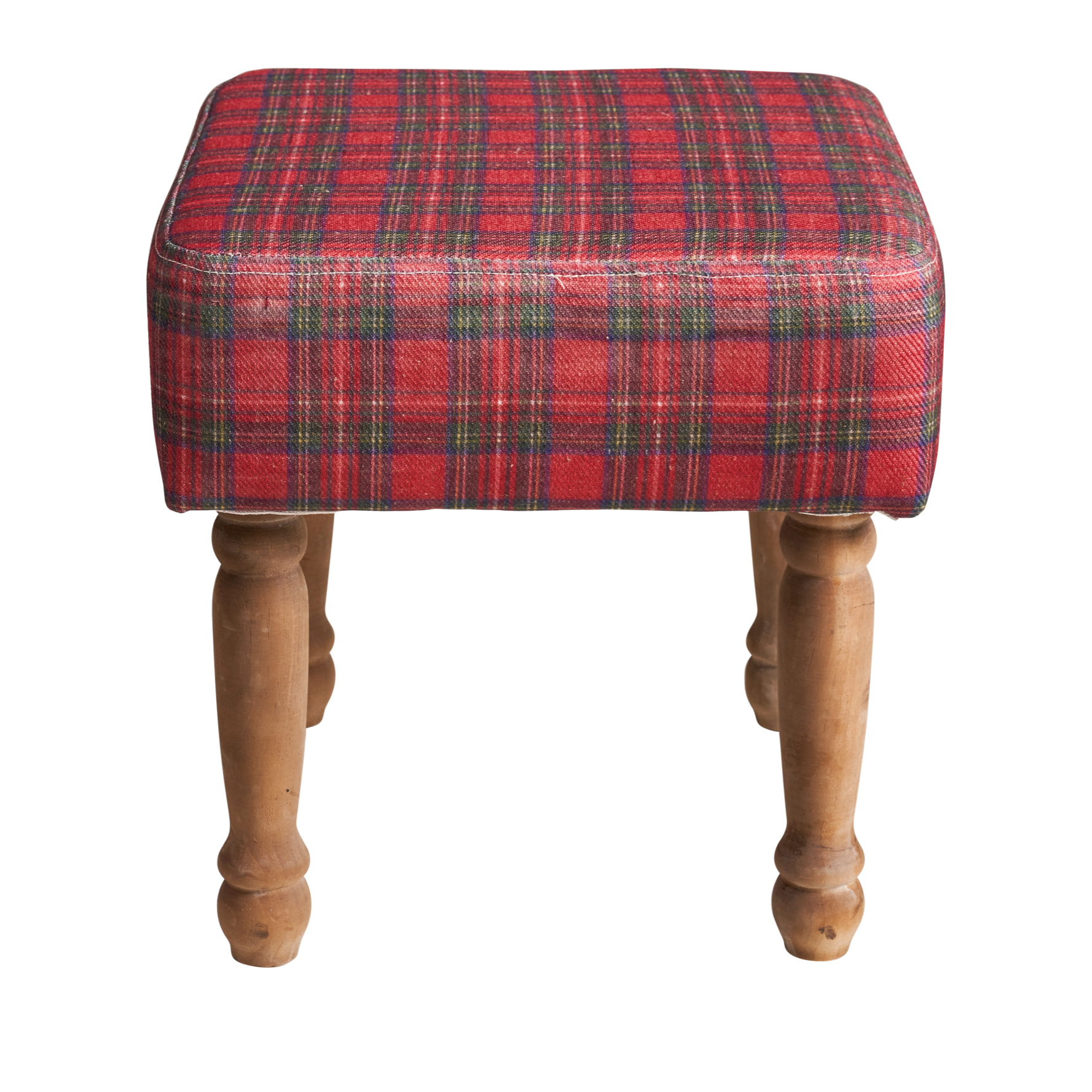 MACKENZIE - SGABELLO BASSO QUADRATO TARTAN ROSSO BLEACHED - misura: 34X34X35 cm