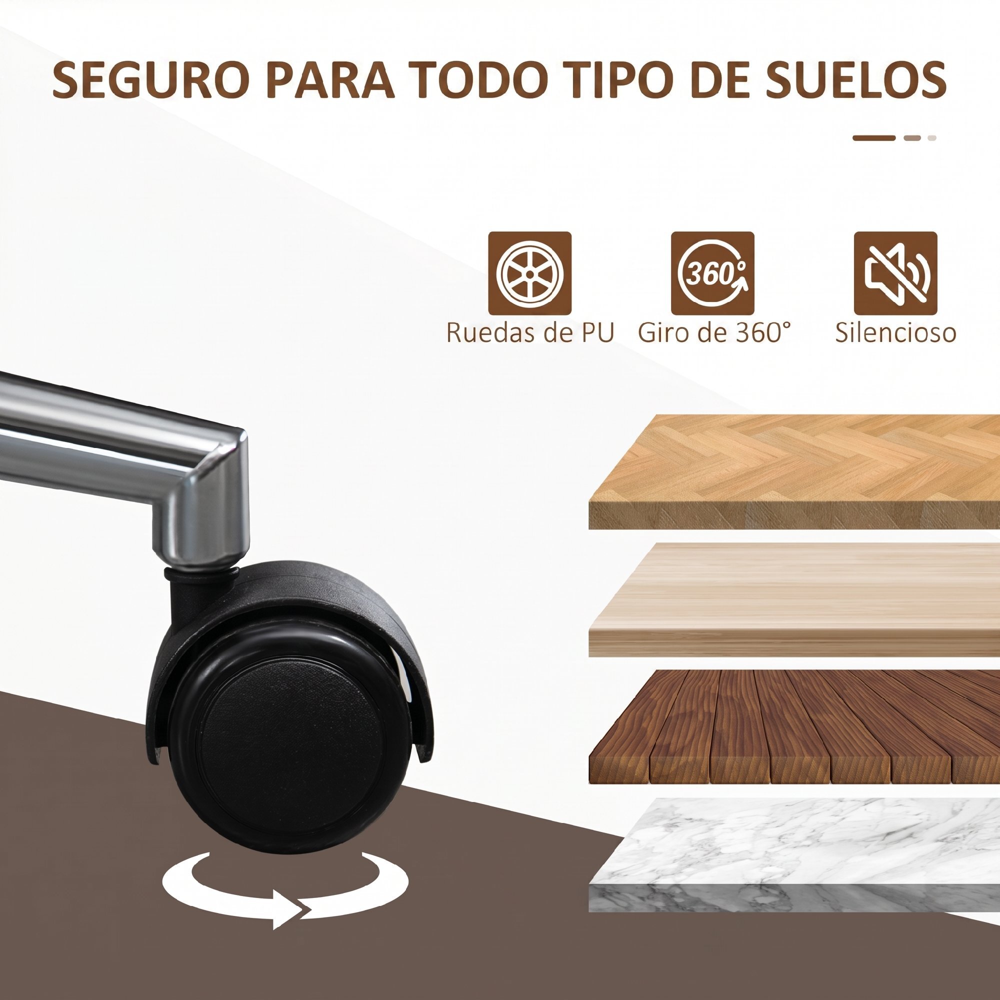 Vinsetto Silla de Oficina con Ruedas, Silla de Escritorio Tapizada en PU con Asiento Ancho y Curvado de Madera, Respaldo Acolchado, Altura Ajustable, Diseño sin Brazos, para Casa, Oficina, Negro