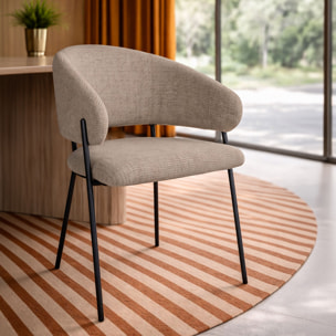 Lot de 2 fauteuils de table en tissu taupe et pieds en métal noir EROS