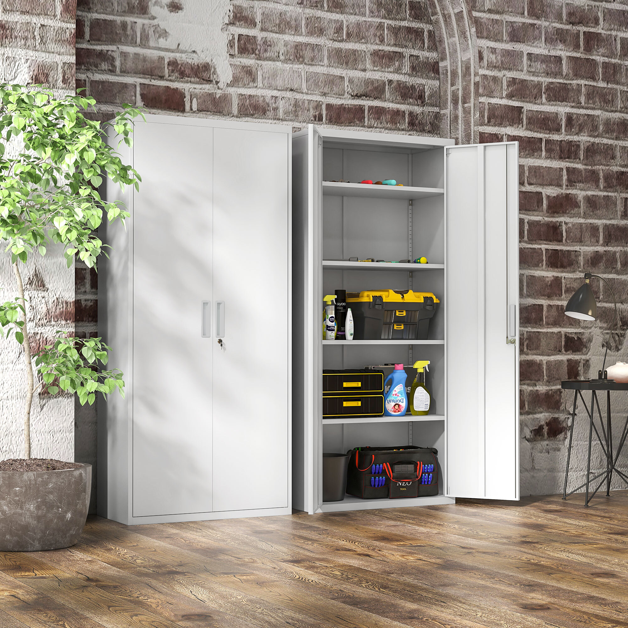 Mueble Archivador de 5 Niveles Archivador con Llave Estantes Ajustable Armario Archivador Metálico para Oficina Estudio Salón 80x40x180 cm Blanco