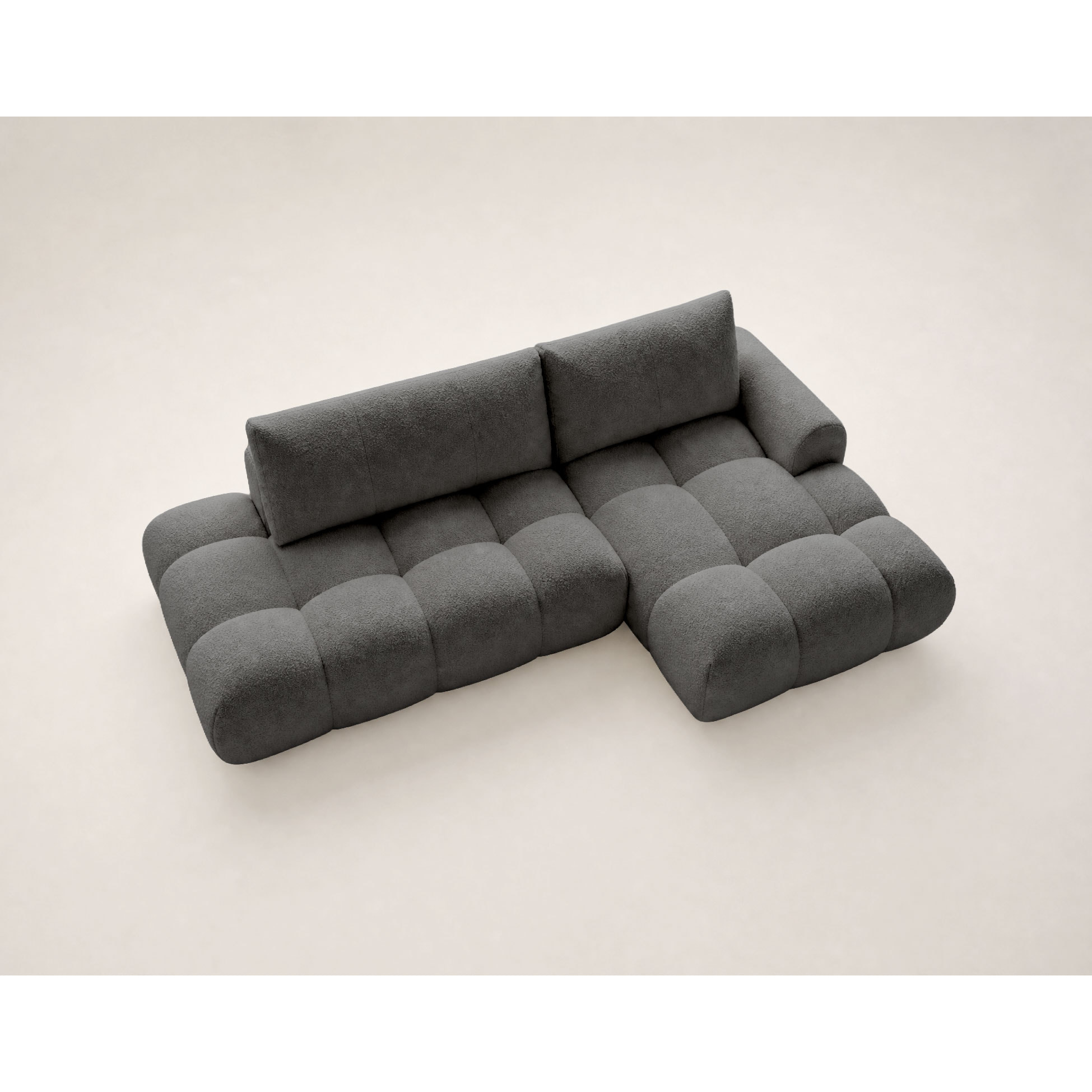 Yulin - Canapé d'angle ouvert droit 4 places convertible avec coffre en tissu bouclette - Gris