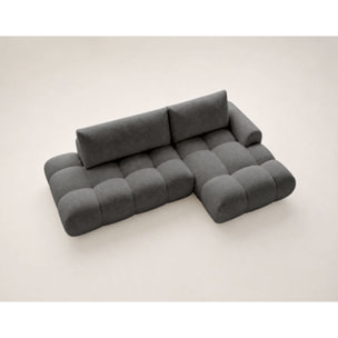 Yulin - Canapé d'angle ouvert droit 4 places convertible avec coffre en tissu bouclette - Gris