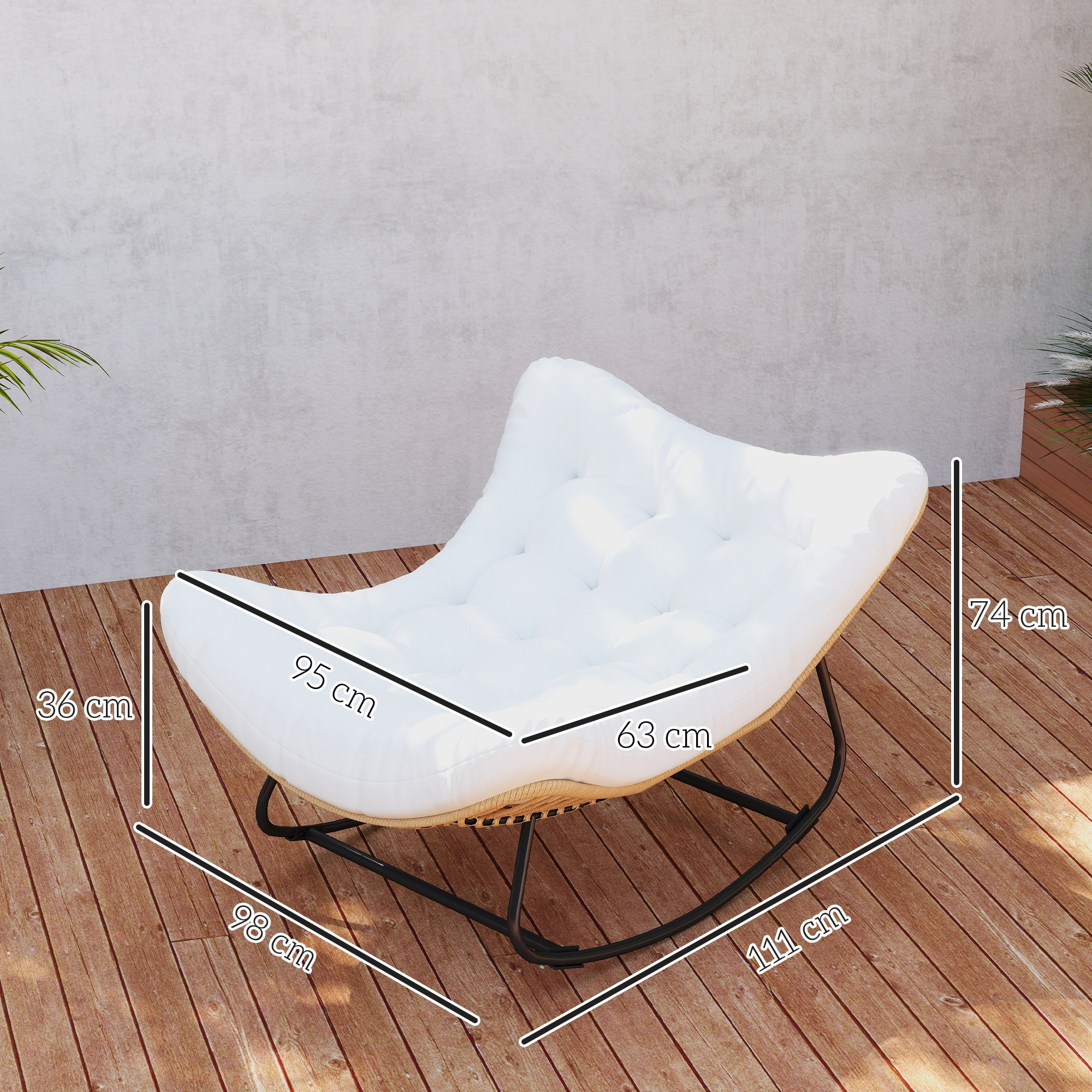 Fauteuil de jardin à bascule - fauteuil à oreilles - chaise à bascule - épais coussin capitonné crème