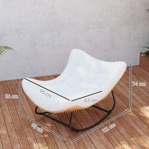 Fauteuil de jardin à bascule - fauteuil à oreilles - chaise à bascule - épais coussin capitonné crème