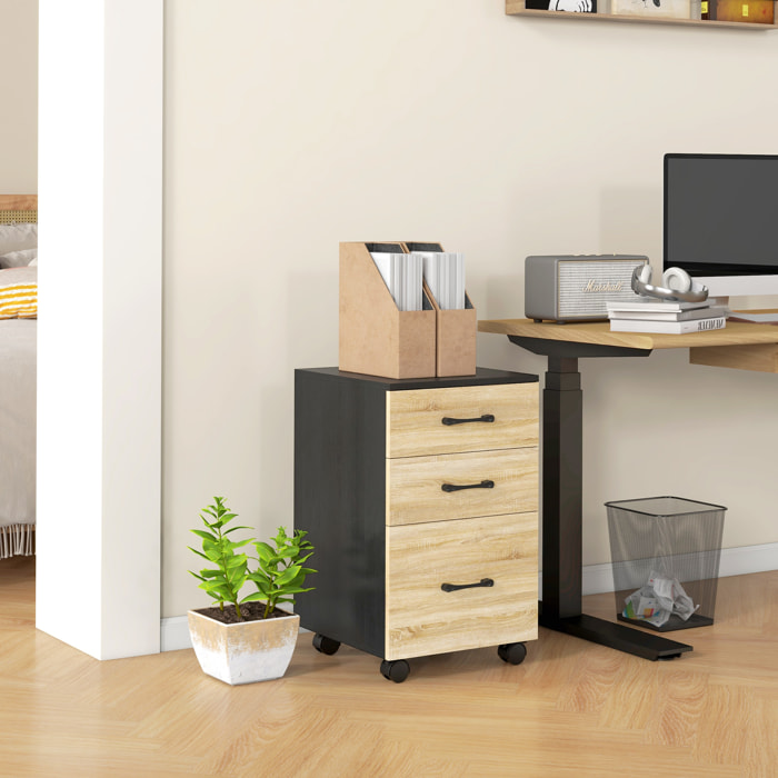 Cajonera de Oficina Mueble Archivador con 4 Ruedas 3 Cajones para Tamaño A4 Carta para Estudio Salón 40x42x65 cm Roble y Negro