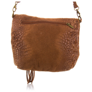 Cenerente Bolso bandolera Mujer.Piel auténtica Gamuza Grabado Cocodrilo