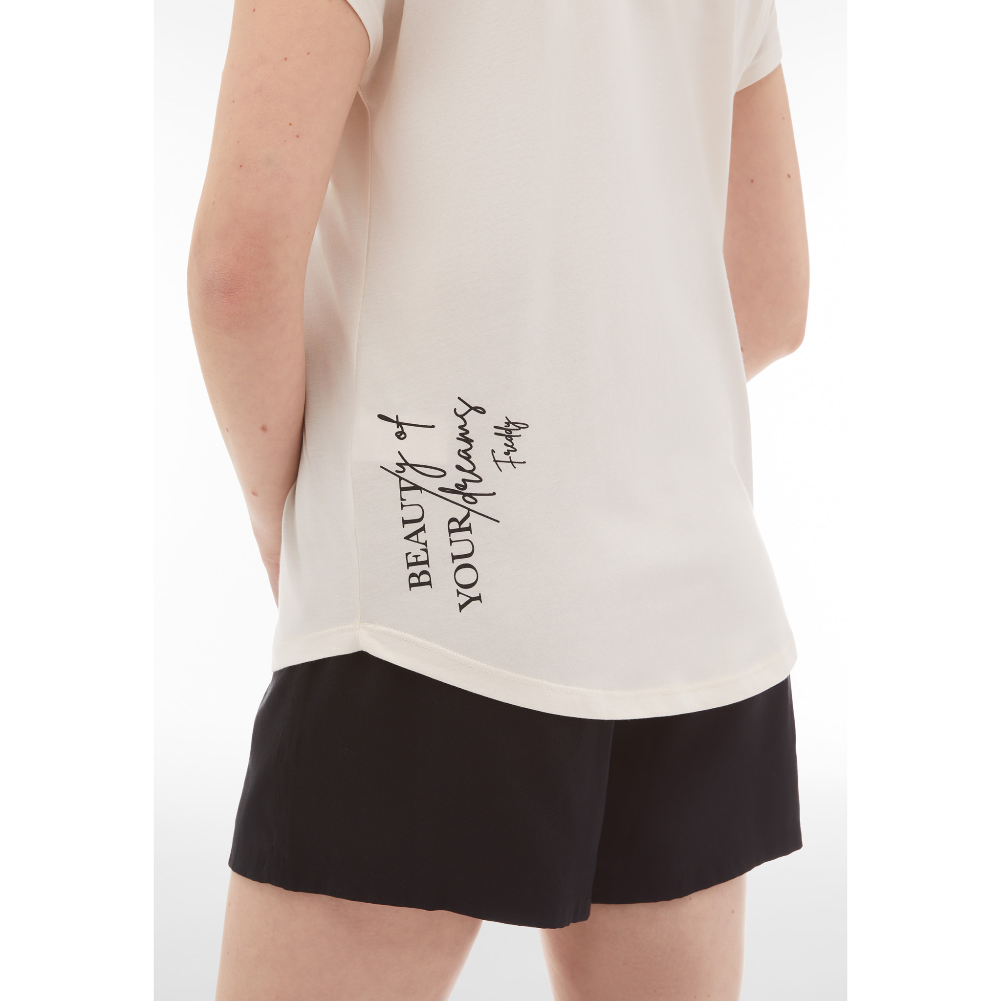 T-shirt donna in jersey modal con grafica tropical centrale