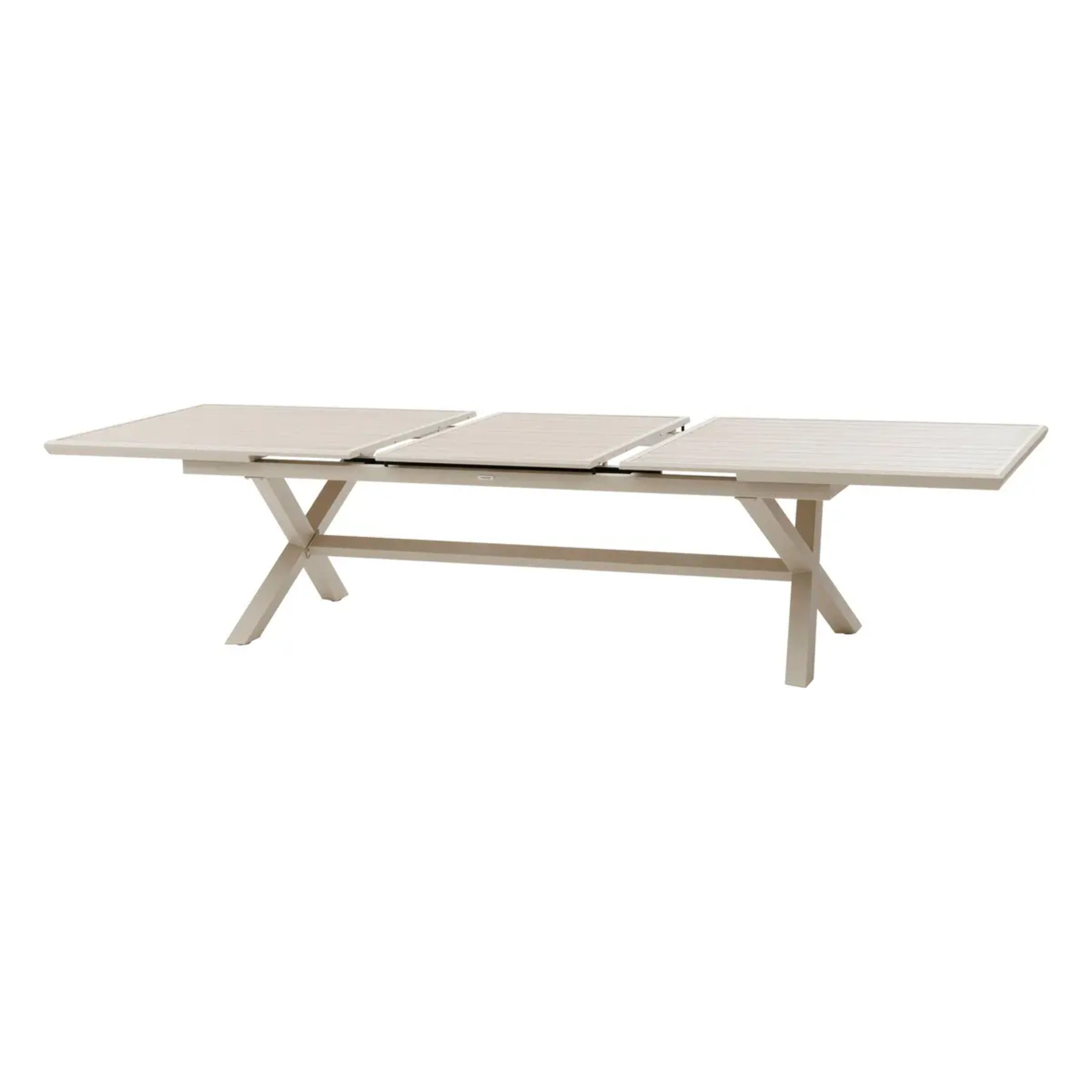 Table de jardin extensible "Axiome" effet bois lin & argile 12 places en aluminium