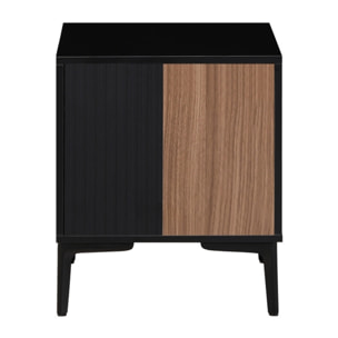 Comodino camera da letto moderno in legno noce e nero 44x40x52