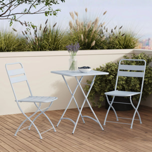 Table et chaises de jardin pliantes 2 personnes en métal bleu - Yumi
