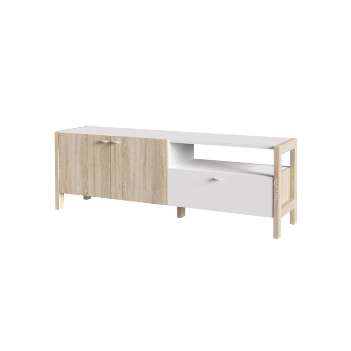 Meuble TV moderne en bois effet chêne et blanc avec rangements - VIK