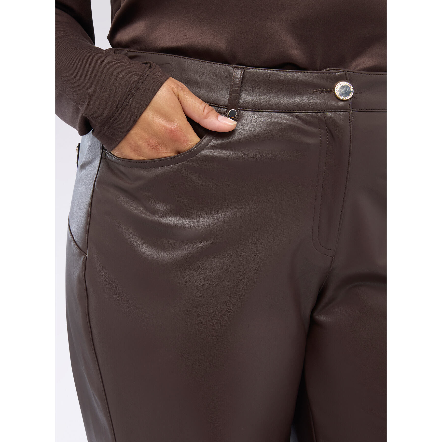 Fiorella Rubino - Pantaloni straight fit in tessuto spalmato - Marrone