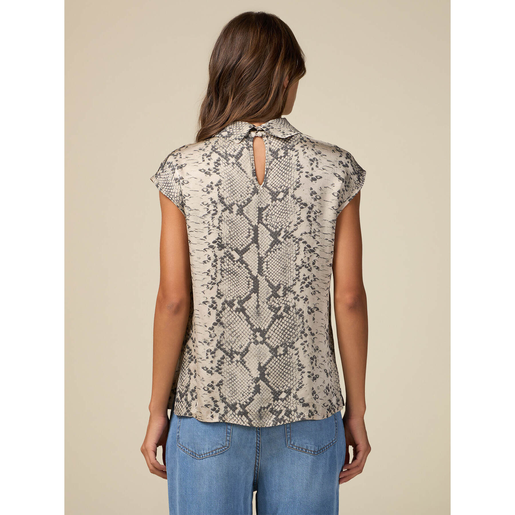 Oltre - Blusa con estampado reptil - Beige