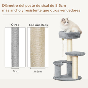 Árbol Rascador para Gatos de Felpa y Sisal Ф40x65cm Gris