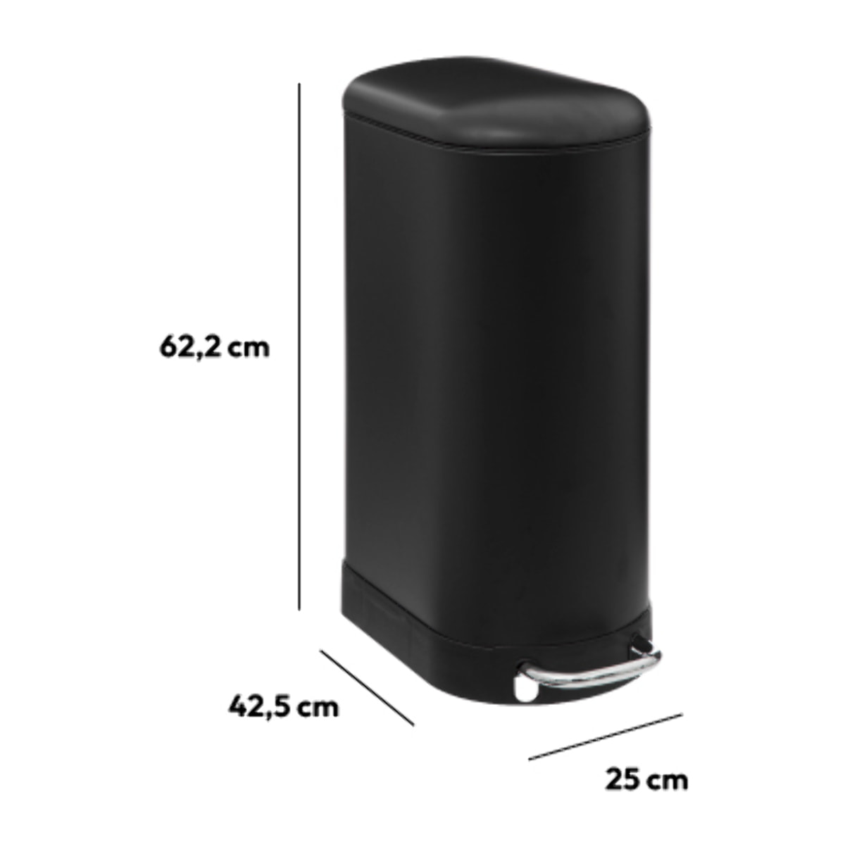 Poubelle slim à pédale métal 30L "Ariane" noir