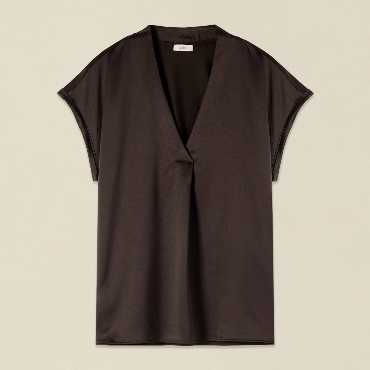 Oltre - T-shirt bimaterica scollo a V - Marrone