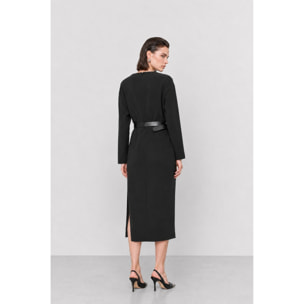 Kocca - Abito da donna con scollo a V, maniche lunghe e cintura Donna