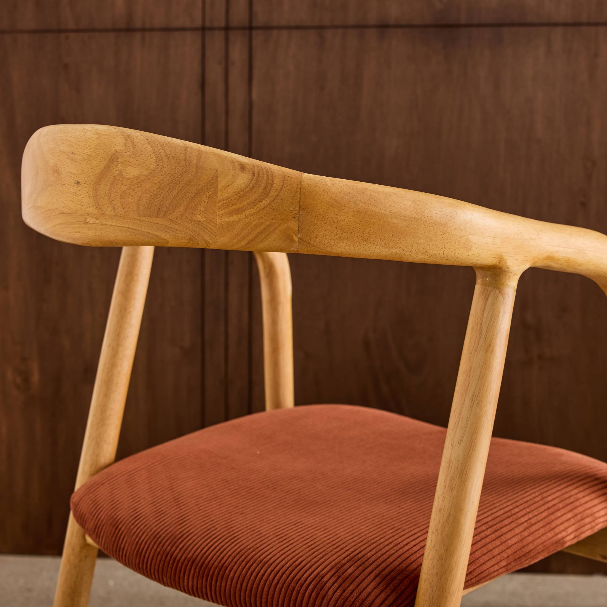 Fauteuil vintage bois d'hévéa et velours côtelé (lot de 2) SARA