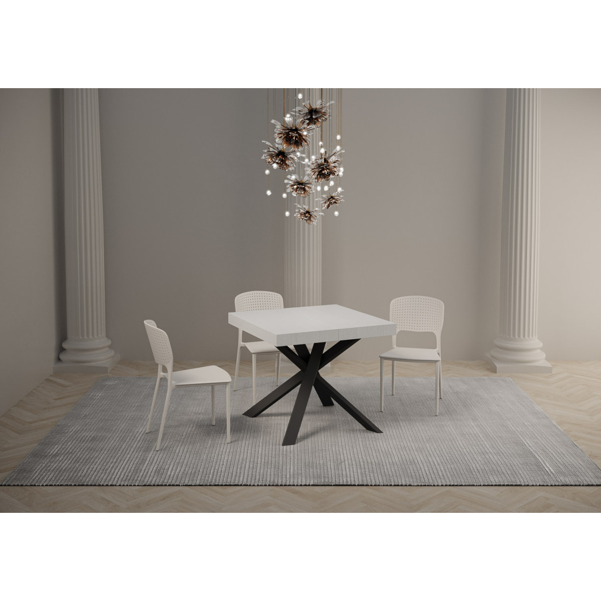 Mesa extensible 90x90/194 cm Clerk tapa Fresno Blanco patas Antracita