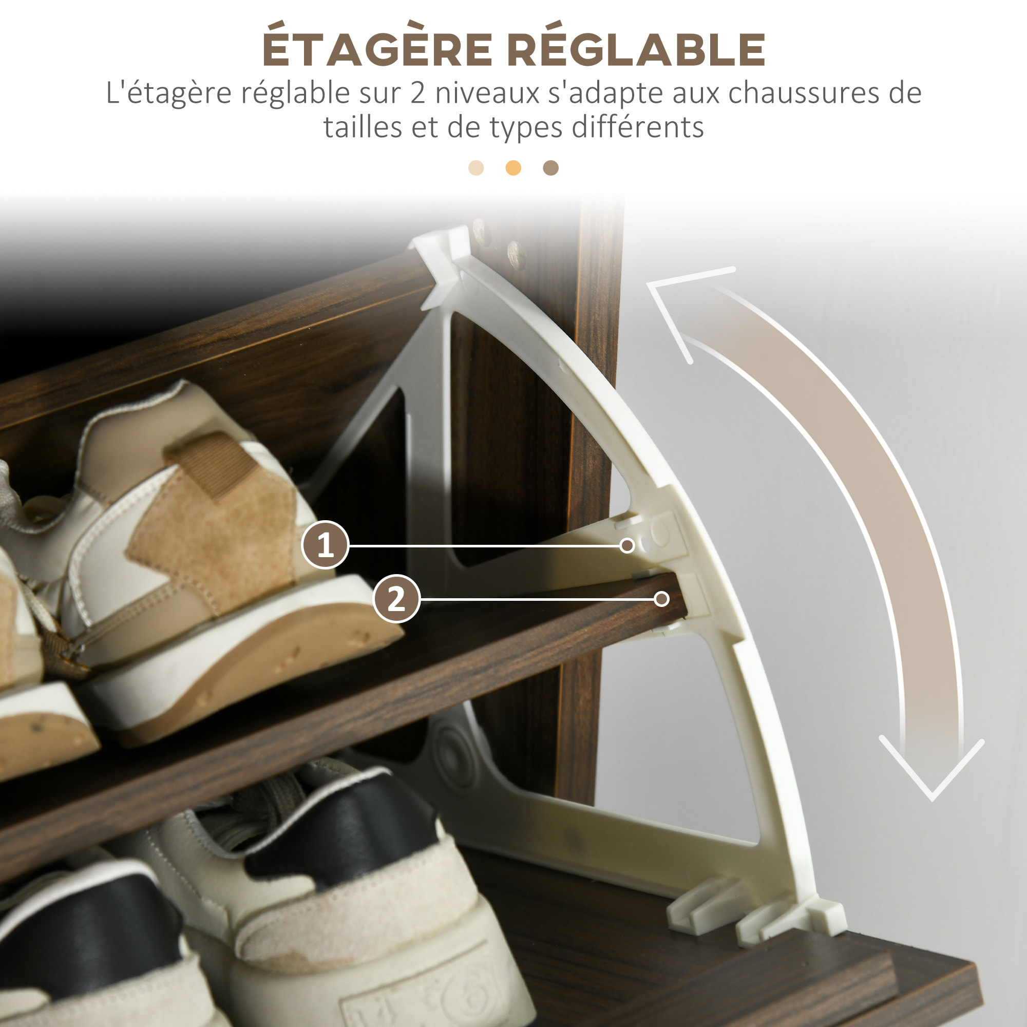 Meuble à chaussures design Urban Craft 3 portes abattantes 3 étagères poignées métal noir aspect noyer