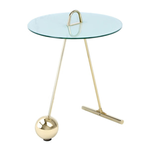 Tavolino Pendulum in Acciaio Oro e Vetro Marmo Bianco