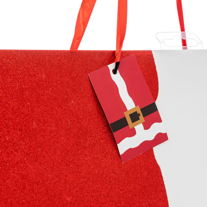 Sac cadeau imprimé grande taille tenue de Père Noël paillettes rouge