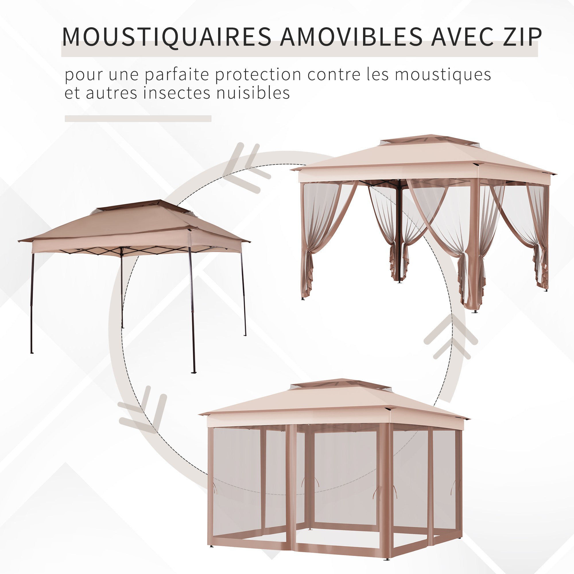 Tonnelle barnum de jardin pop-up pliant 3,25L x 3,25l x 2,65H m acier polyester moustiquaires + sac de transport café