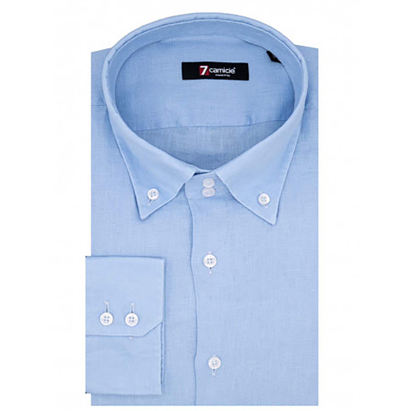 Camicia Uomo 2 Bottoni Button Down Slim Lino Unito Celeste