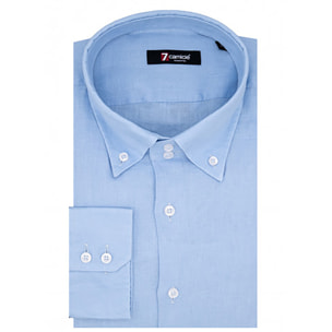 Camicia Uomo 2 Bottoni Button Down Slim Lino Unito Celeste
