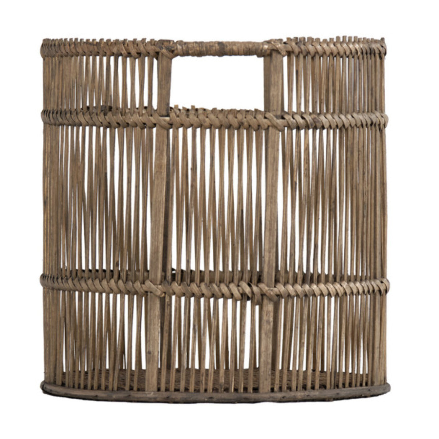 Corbeille ronde en bois de bambou naturel grisé - SACHA 1163